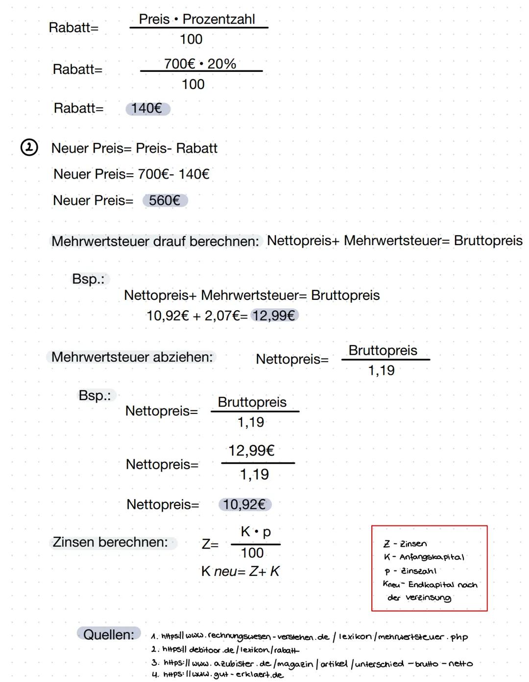 # Rabatt, Mehrwertsteuer, Brutto/Netto & Zinsen
DEFINITIONEN:
Was ist ein Rabatt?
Ein Rabatt ist der Preisnachlass auf Dienstleistungen od