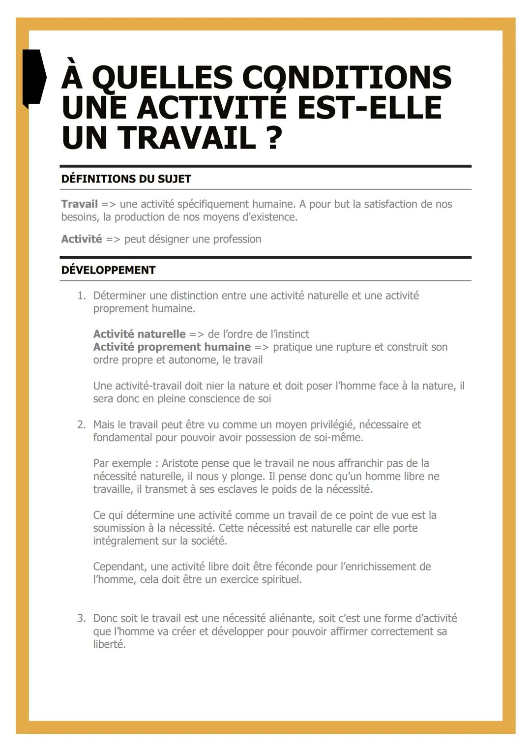 # À QUELLES CONDITIONS
# UNE ACTIVITE EST-ELLE
# UN TRAVAIL?
**DÉFINITIONS DU SUJET**
Travail => une activité spécifiquement humaine. A po