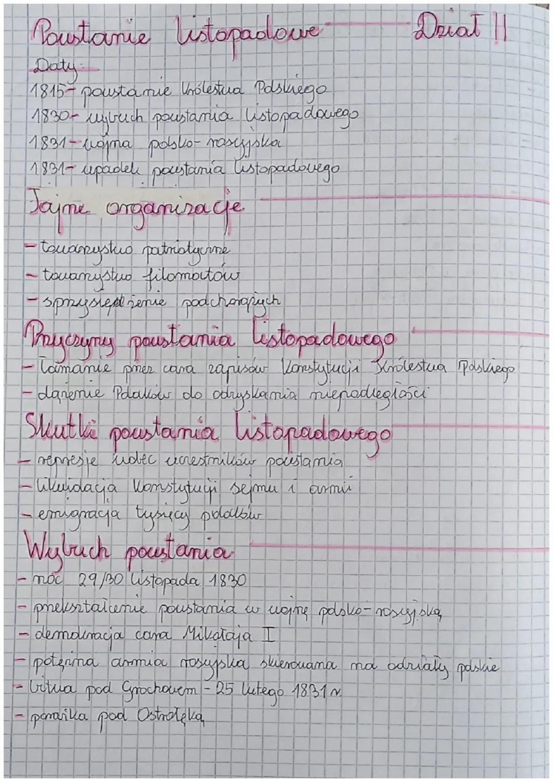 Poustanie listopadowe
Daty
1815 - poustanie królestua Pdskiego
1830 - mybuch poustamia listopadowego
1831- woma polsko- rasyyska
1831 - upad