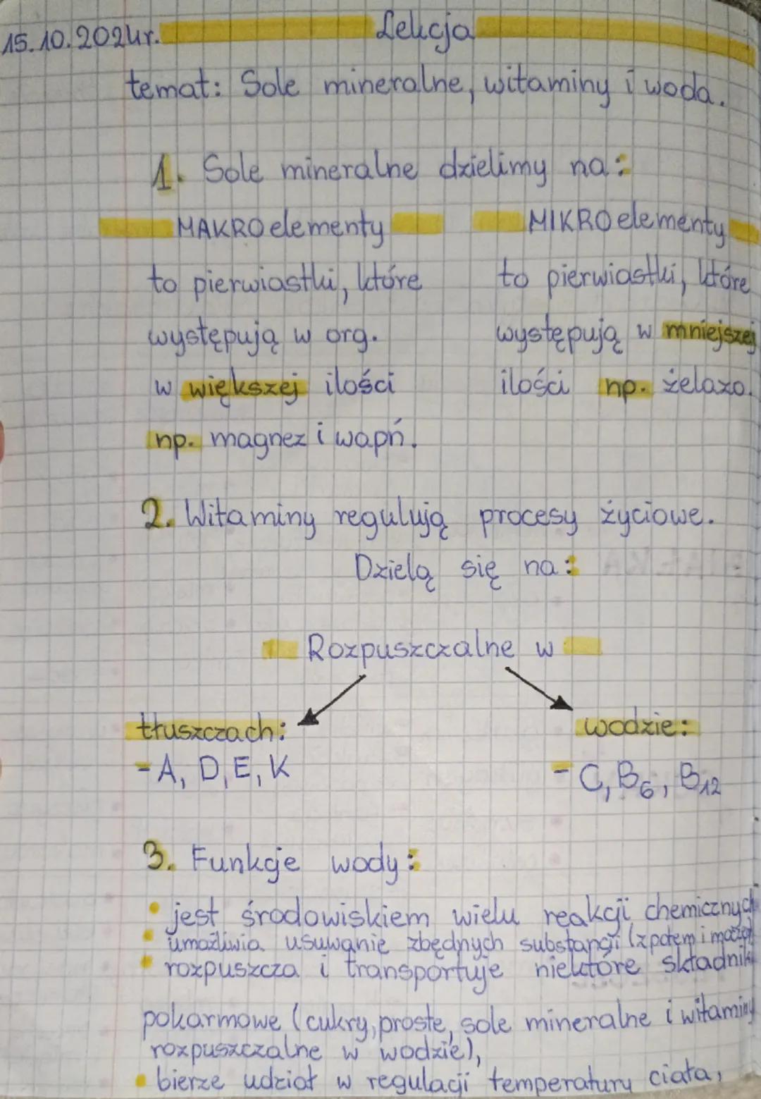 15.10.2024r.
Lelicja
temat: Sole mineralne, witaminy i woda.
1. Sole mineralne dzielimy na:
MAKRO elementy
MIKRO elementy
to pierwiastki, kt