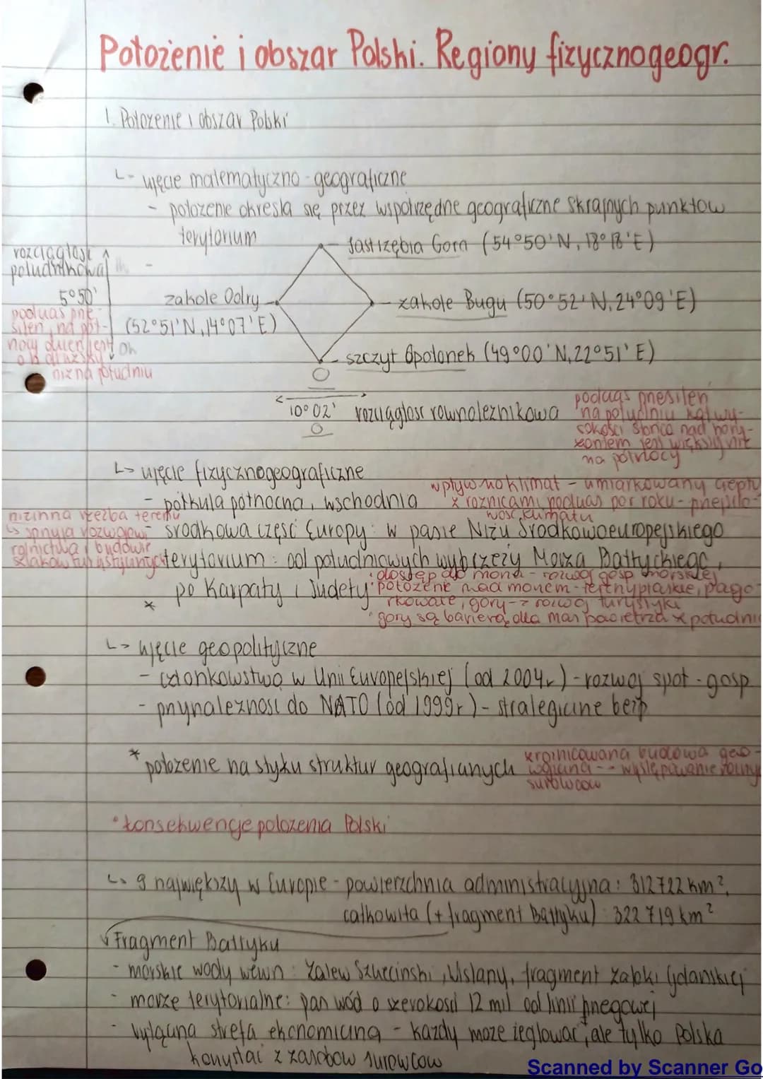 # Położenie i obszar Polski. Regiony fizycznogeogr.
## 1. Położenie i obszar Polski
- L- ujęcie matematyczno-geograficzne
- położenie ok
