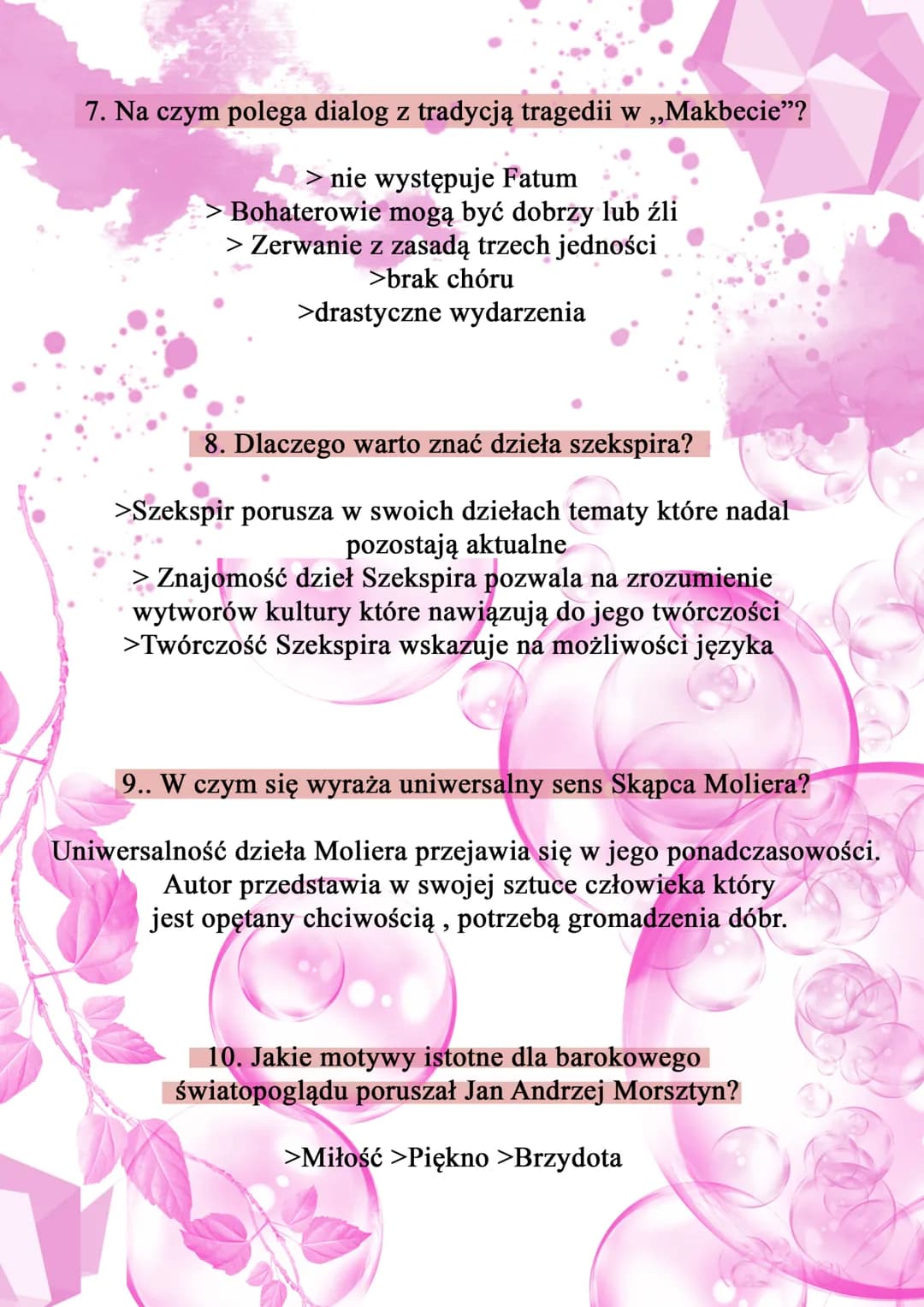## 7. Na czym polega dialog z tradycją tragedii w,,Makbecie"?
- nie występuje Fatum
- Bohaterowie mogą być dobrzy lub źli
- Zerwanie z zasad