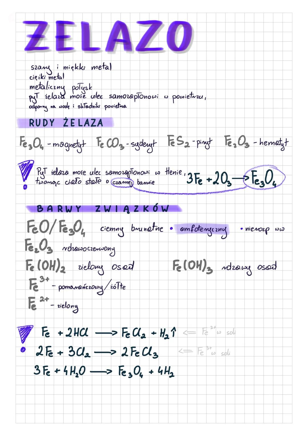 ZELAZO
i miękki metal
szary
cię iki metal
metaliczny połysk
pyT żelaza może ulec samozapłonowi w powietrzu,
odporny na wodę i składniki powi
