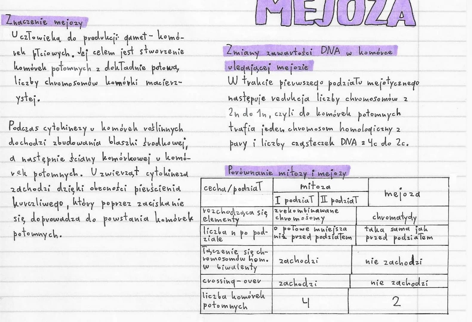 # MEJOZA
## Znaczenie mejozy
Uczłowieka do produkcji qamet - homó-
vek płciowych. Jej celem jest stworzenie
homóvek potomnych z dokładnie p