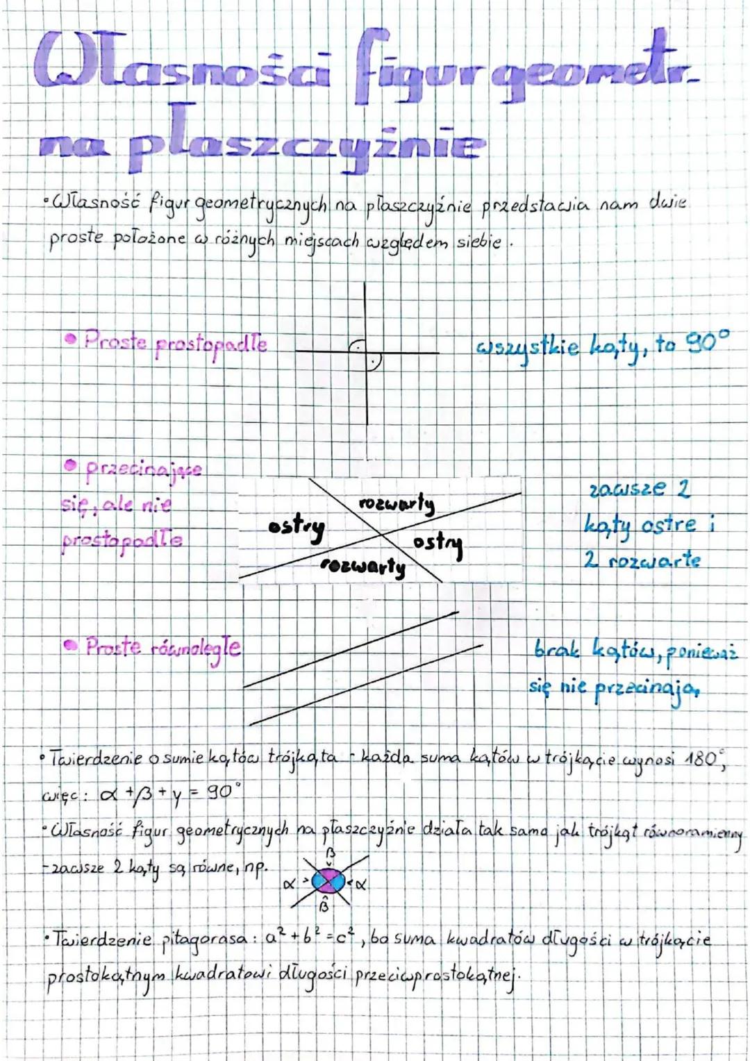 Własności figur geometr.
na plaszczyźnie
• Własność figur geometrycznych na płaszczyźnie przedstawia nam dwie.
proste położone w różnych mie