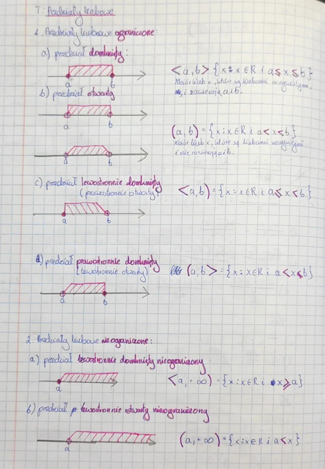 T: Podrialy labowe
4.
: Perduicaly
1. Predivadly lubrowe ograniczone:
a) przedural dombanity:
a
b) peccbriał otwarty
<a,b> {xx ERi a s x ≤ b