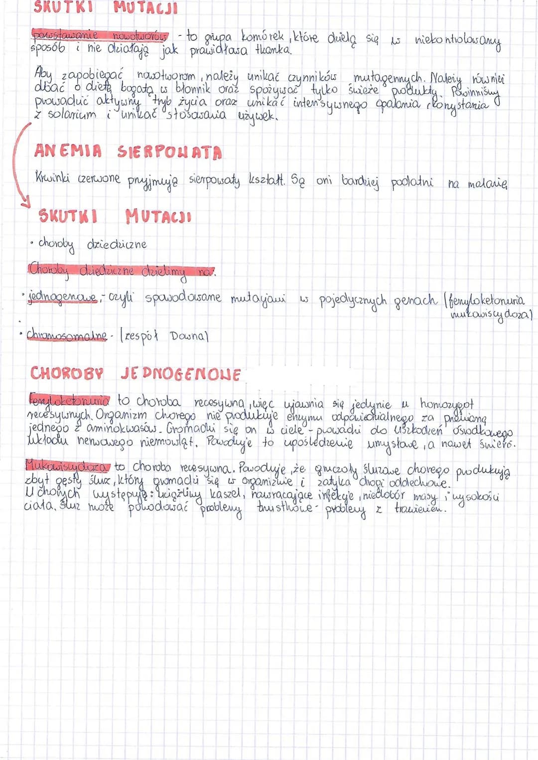 # SKUTKI MUTACJI
powstawanie nowotworów - to grupa komórek, które dzielą się w niekontrolowany sposób i nie działają jak prawidłowa tkanka.