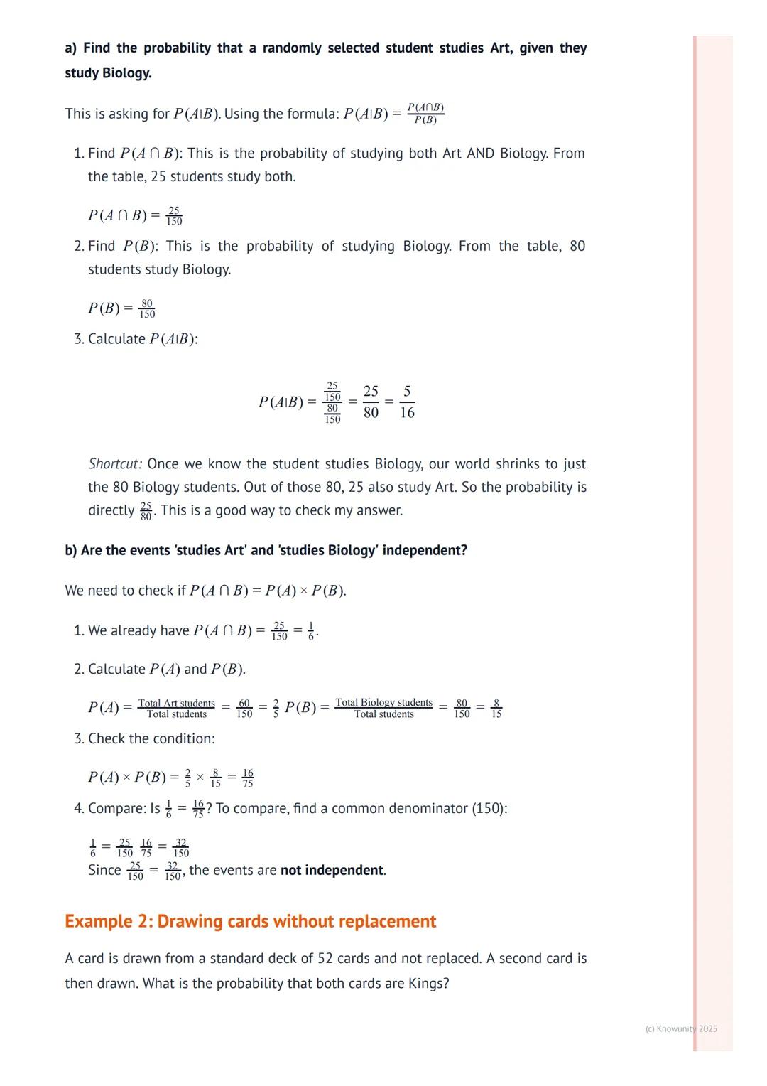 # Conditional Probability and
Independence
What is conditional probability?
This is about how the probability of an event changes when we