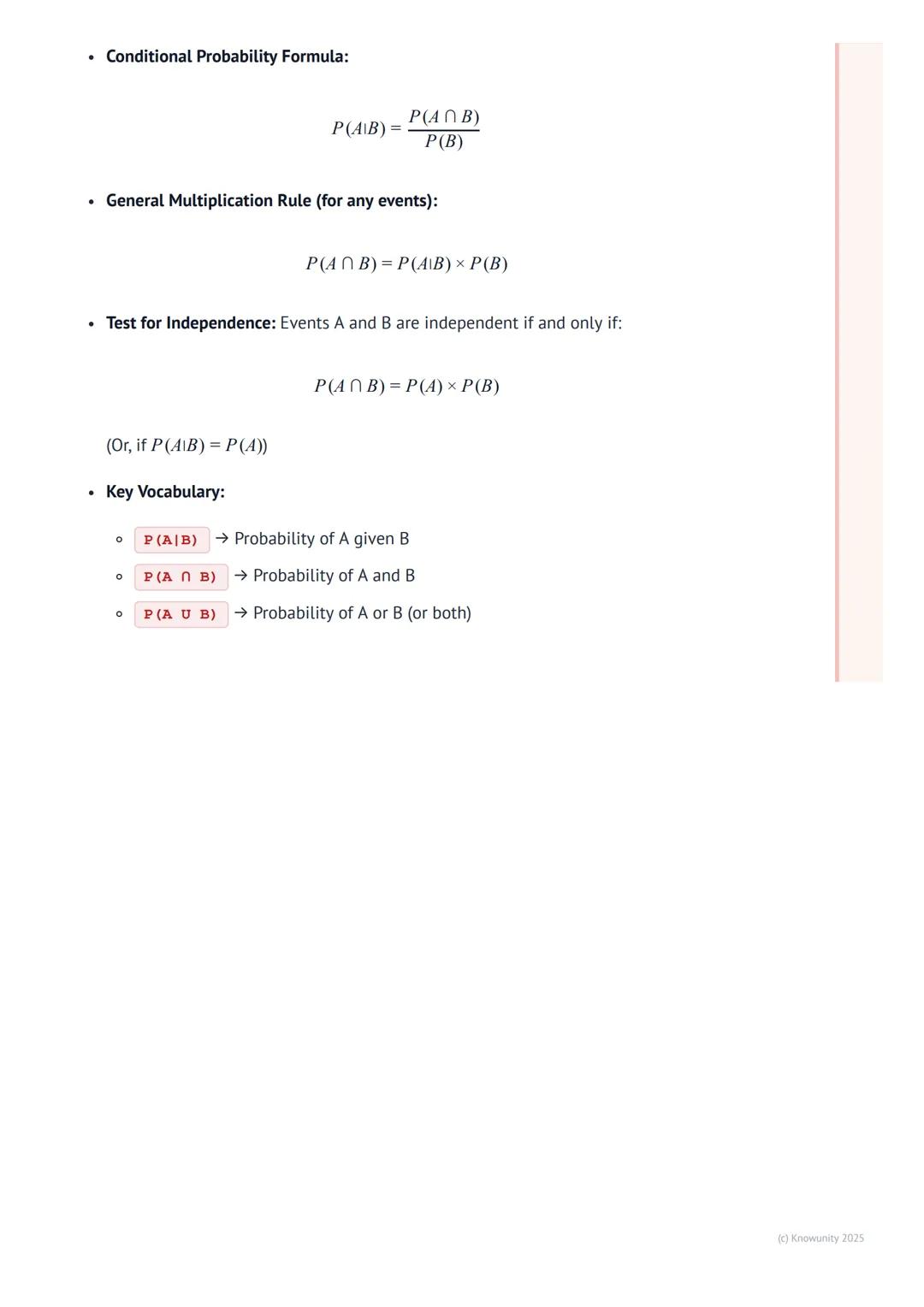 # Conditional Probability and
Independence
What is conditional probability?
This is about how the probability of an event changes when we