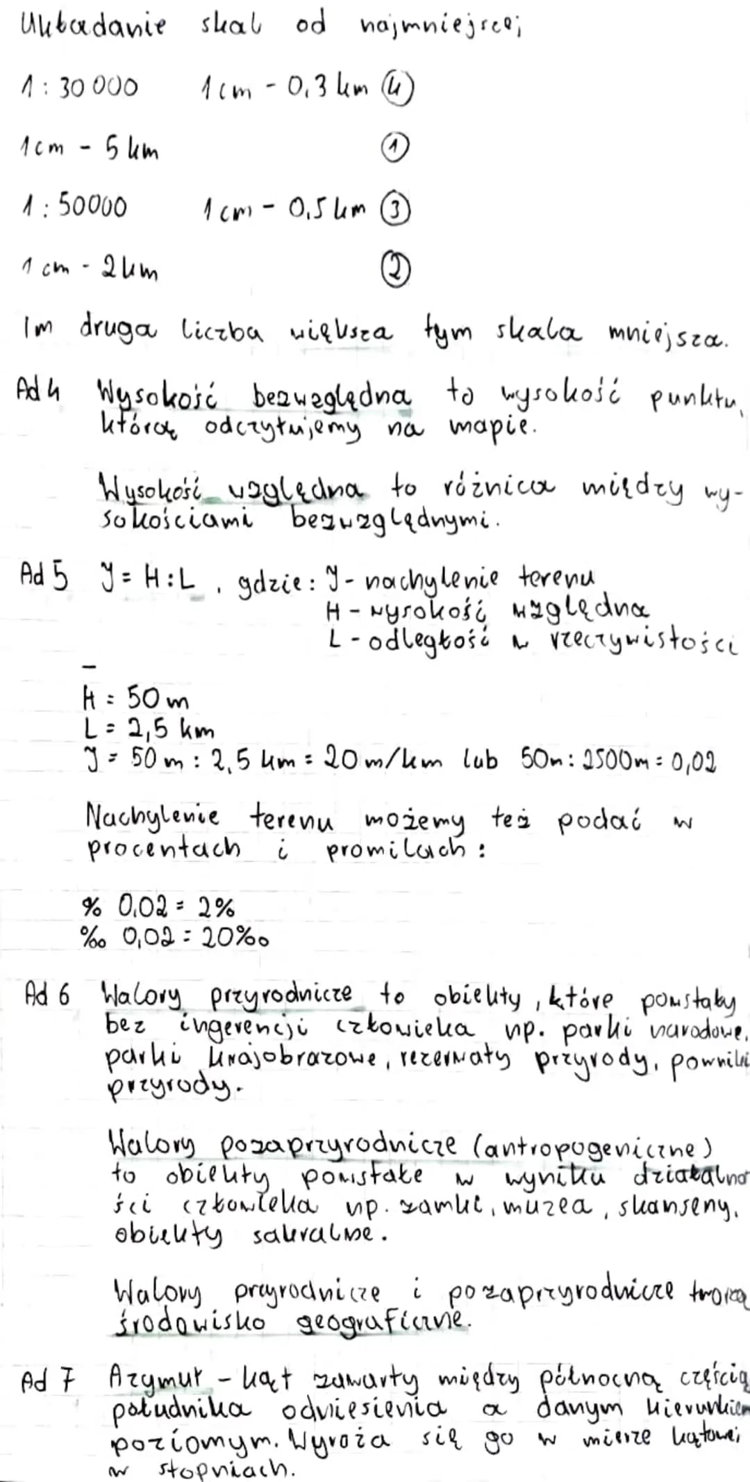 # Geografia
1. Skale.
2. Obliczenia ze skali.
3. Zamiana skali.
4. Vysokość względnaci bezwzględna.
5. Wartość nachylenia.
6. Halovy przyro
