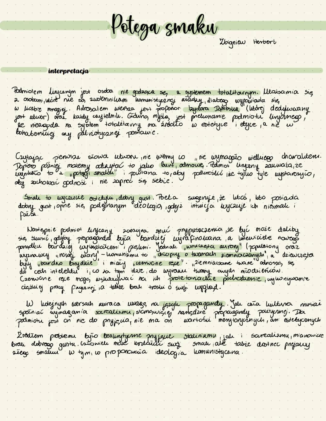 W Ostaniej Strofie Herbert stwierdza, że postawa buntu wobec władzy niesie
ze sobą wiellice nzylus. Poeta horniny swy wywod mocnym akcentem,