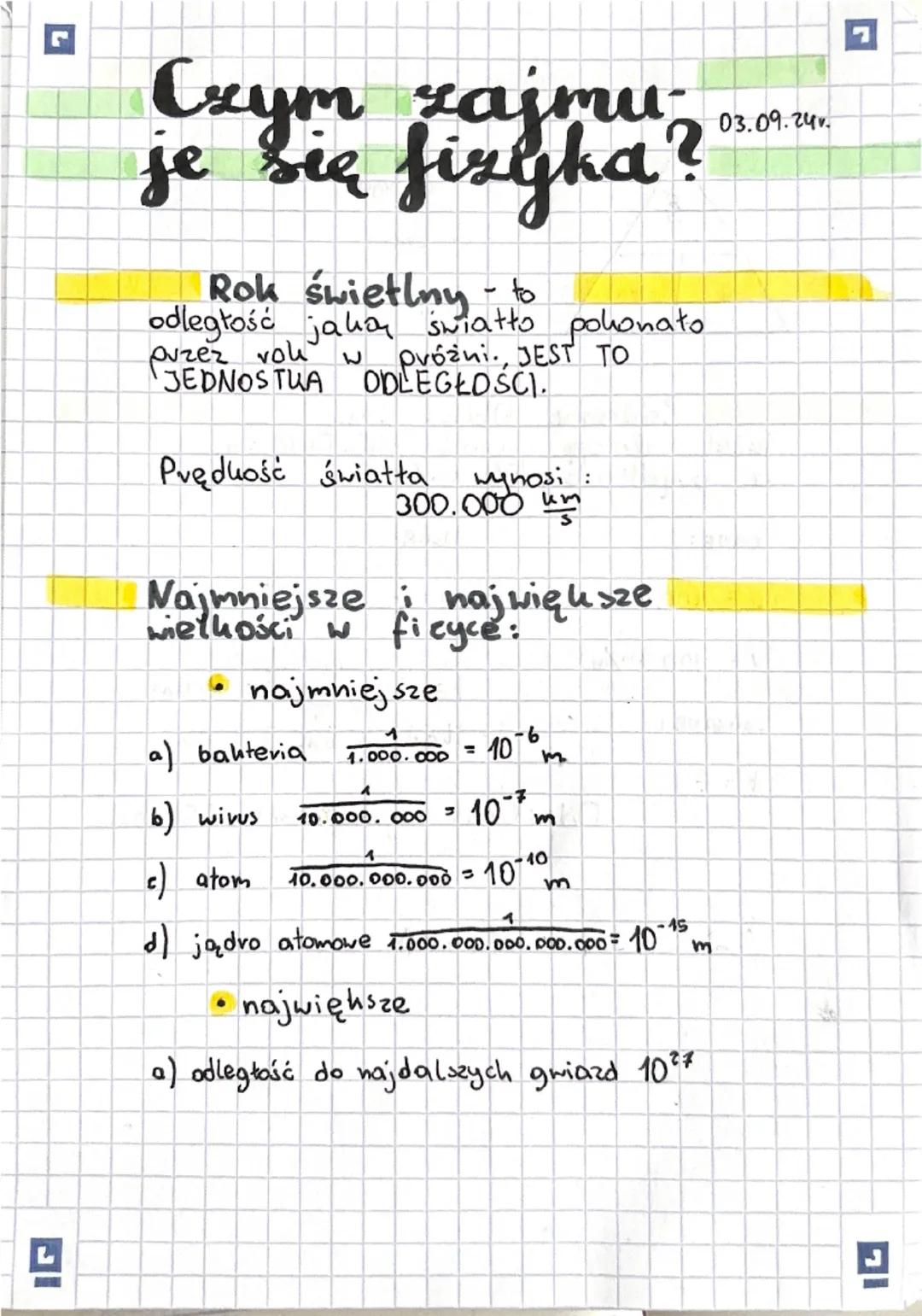 ㅁ
J
Czym
je
zajmu
się fizyka?
Rok świetlny - to
odległość jako światto polonato
Puzez vou
ม
Ovózni., JEST TO
JEDNOSTUA ODLEGŁOŚCI.
Prędkość