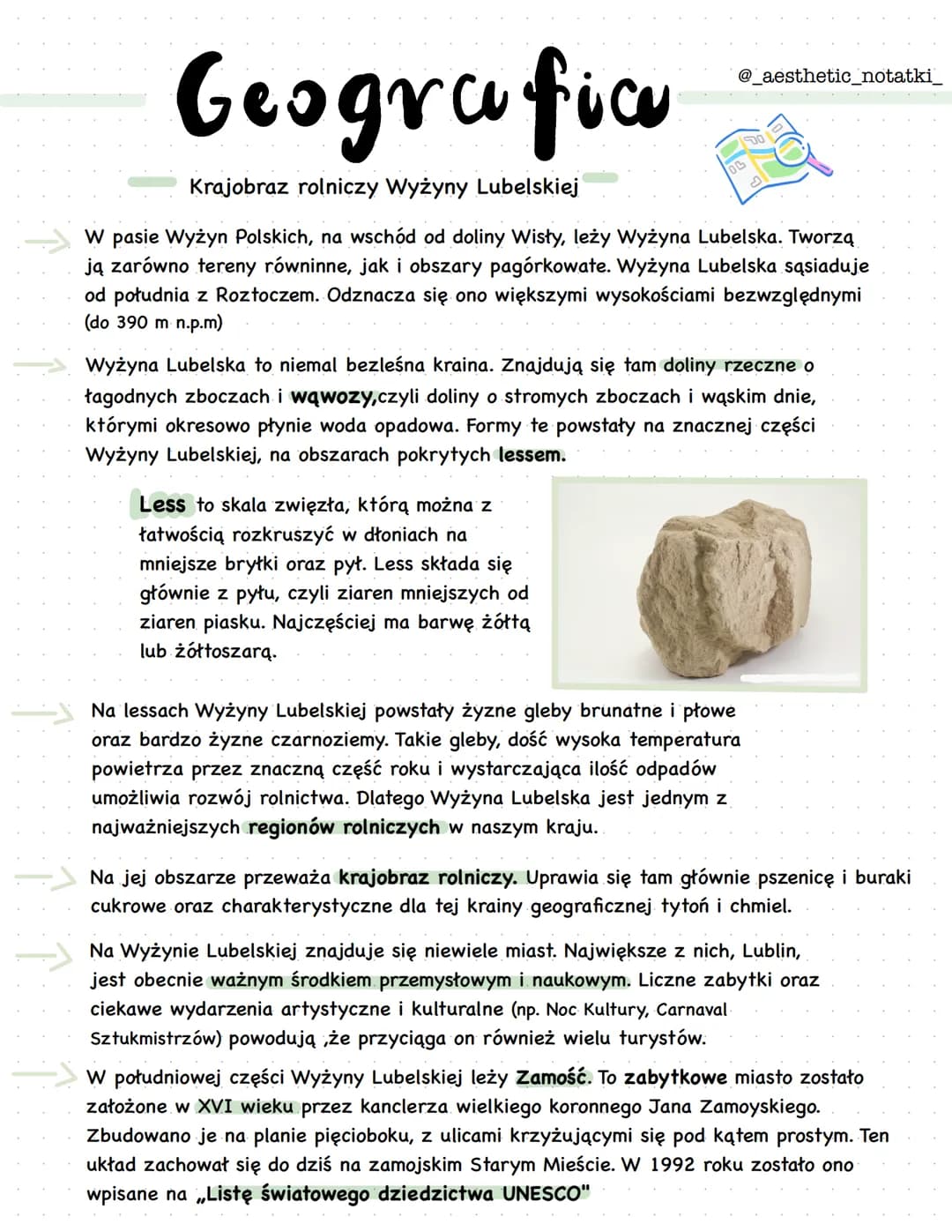 # Geografia
## Krajobraz rolniczy Wyżyny Lubelskiej
@_aesthetic_notatki_
W pasie Wyżyn Polskich, na wschód od doliny Wisły, leży Wyżyna Lub