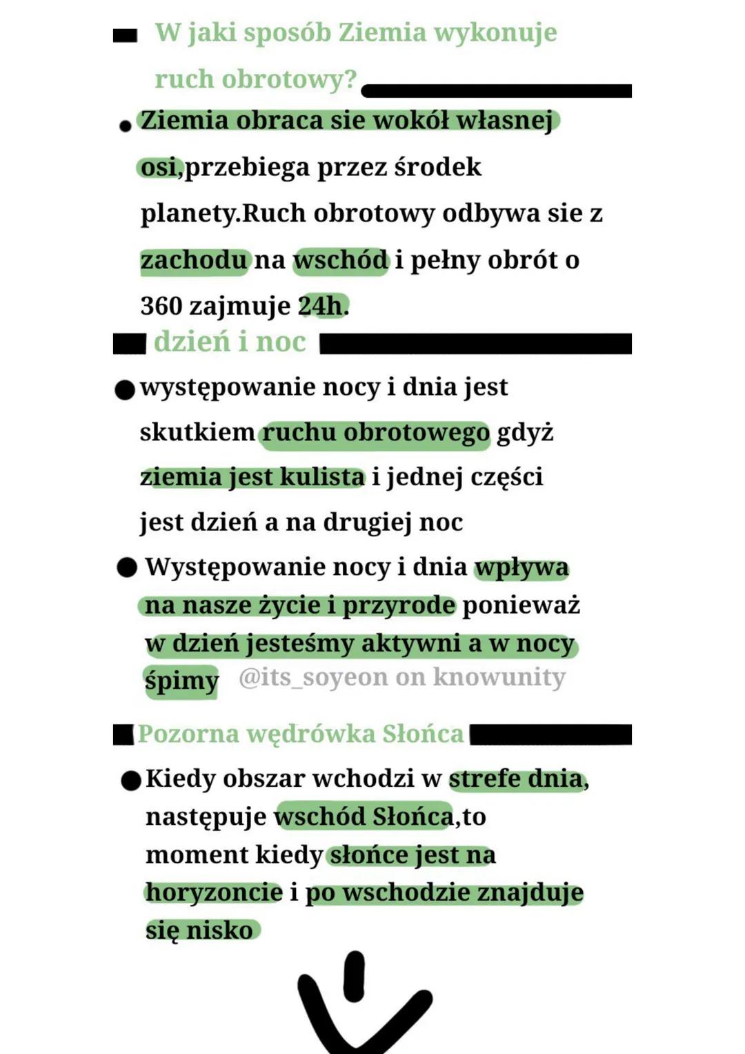 W jaki sposób Ziemia wykonuje
ruch obrotowy?
Ziemia obraca sie wokół własnej
osi, przebiega przez środek
planety.Ruch obrotowy odbywa sie z