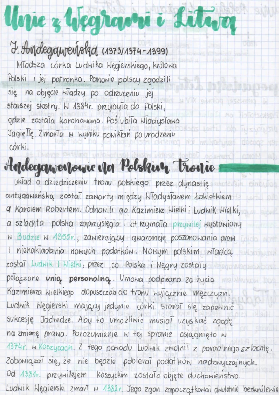 # Unie z Węgraori i Litwą
## J. Andegaweńska (1373/1374-1399)
Młodsza córka Ludwika Węgierskiego, królowa
Polski i jej patronka. Panowie pol