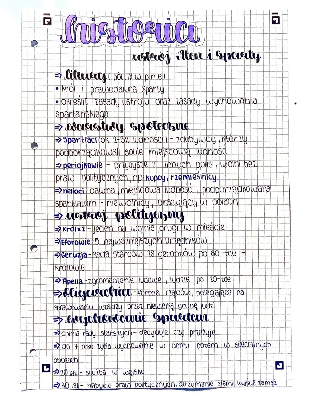# historica
ustrój Aten i sparty
=> likweng ( pot. IX w. p.n.e)
* kró
i prawodawca Sparty
* okreslit zasady ustroju oraz zasady wychow
