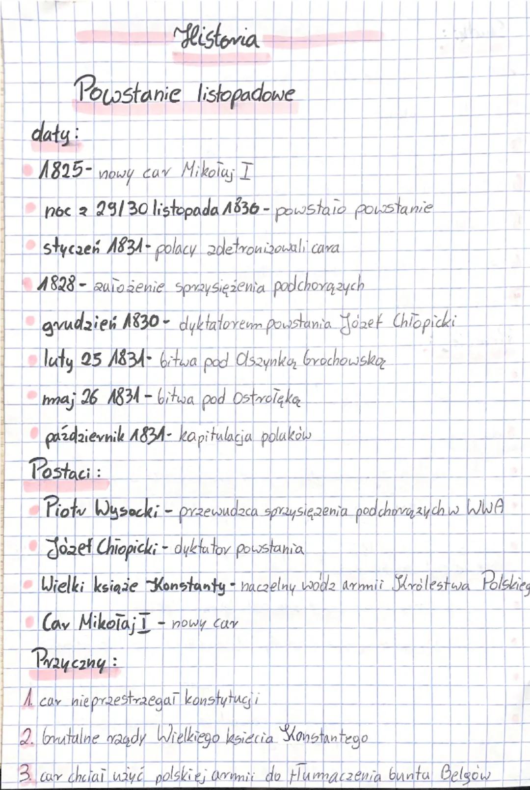 Glistovia
Powstanie listopadowe
daty:
* 1825-nowy car Mikołaj I
* noc z 29/30 listopada 1836 - powstało powstanie
* Styczeń 1831-po