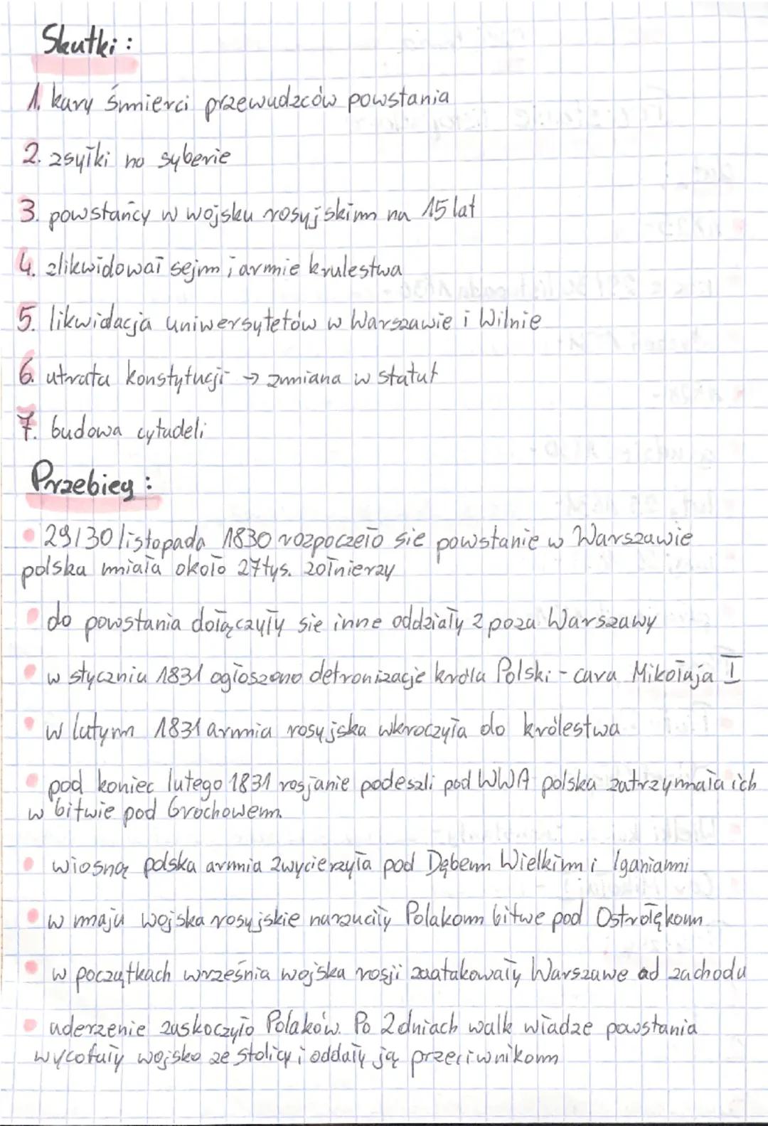 Glistovia
Powstanie listopadowe
daty:
* 1825-nowy car Mikołaj I
* noc z 29/30 listopada 1836 - powstało powstanie
* Styczeń 1831-po