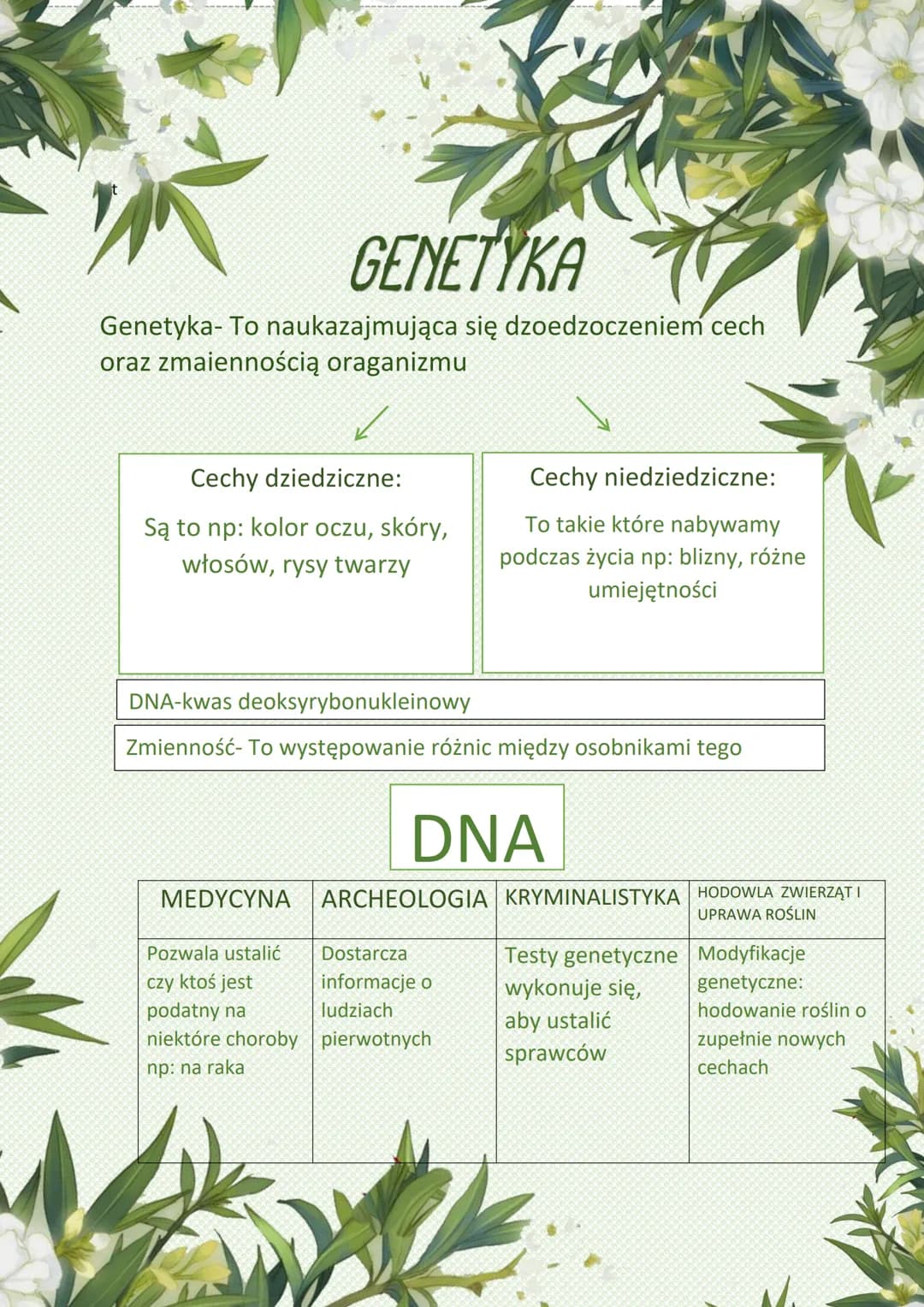 # GENETYKA
Genetyka- To naukazajmująca się dzoedzoczeniem cech oraz zmaiennością oraganizmu
Cechy dziedziczne:
- Są to np: kolor oczu, skór