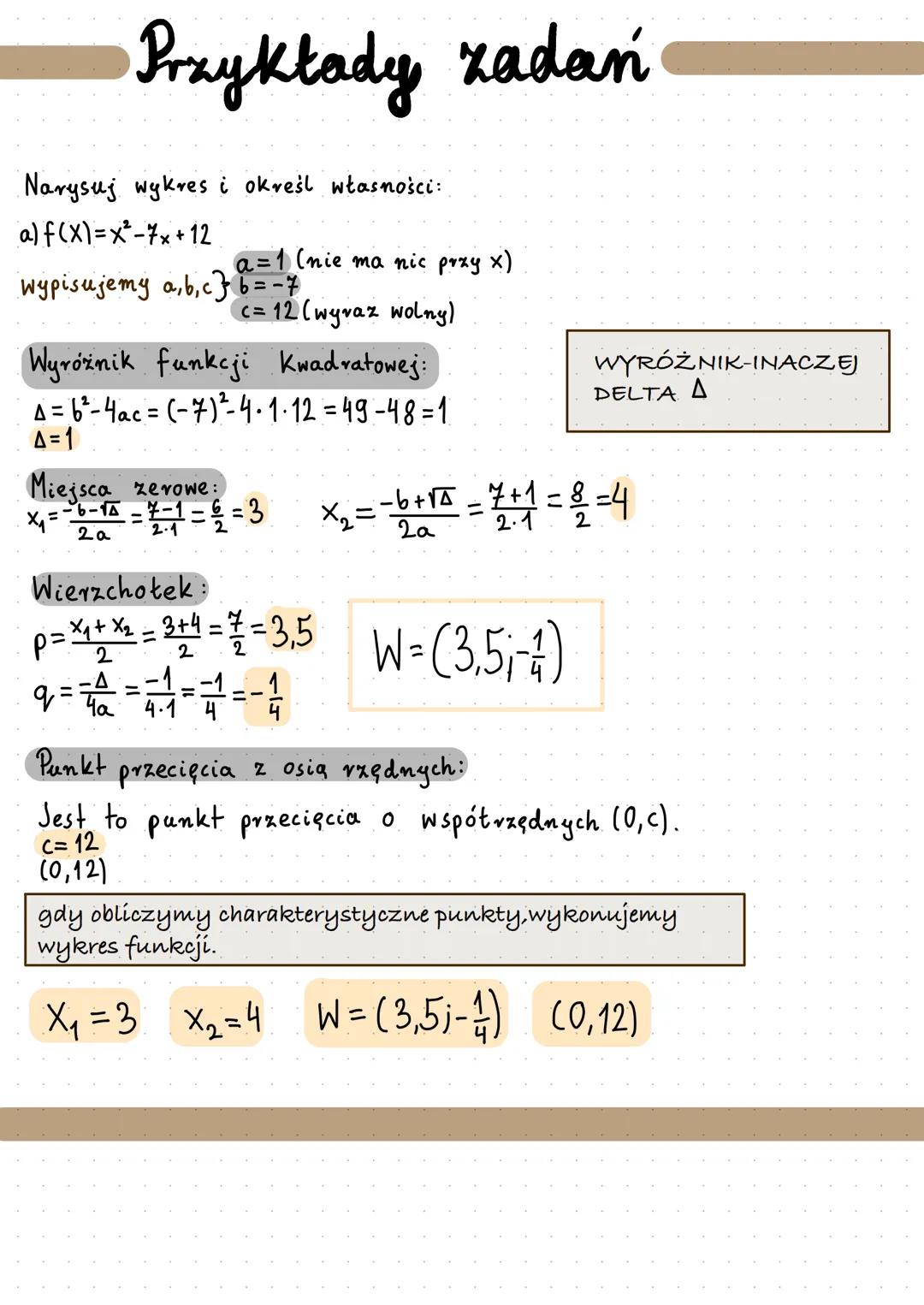 FUNKCJA KWADRATOWA
POSTAĆ OGÓLNA:
f(x) = ax ²+bx+c
POSTAĆ KANONICZNA:
f(x) = a (x-p)²+q₂
POSTAĆ ILOCZYNOWA:
f(x) = a (x-x₁)(x - x₂)
X₁, X₂-m