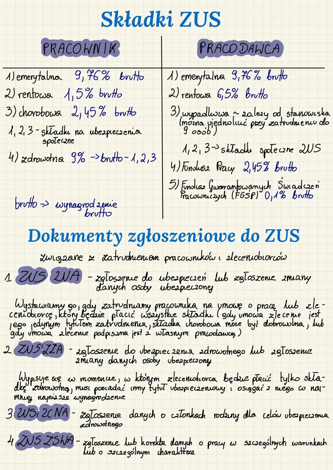 <p>Składki ZUS dla pracownika obejmują składki emerytalne w wysokości 9,76% brutto, rentowe w wysokości 1,5% brutto oraz chorobowe w wysoko