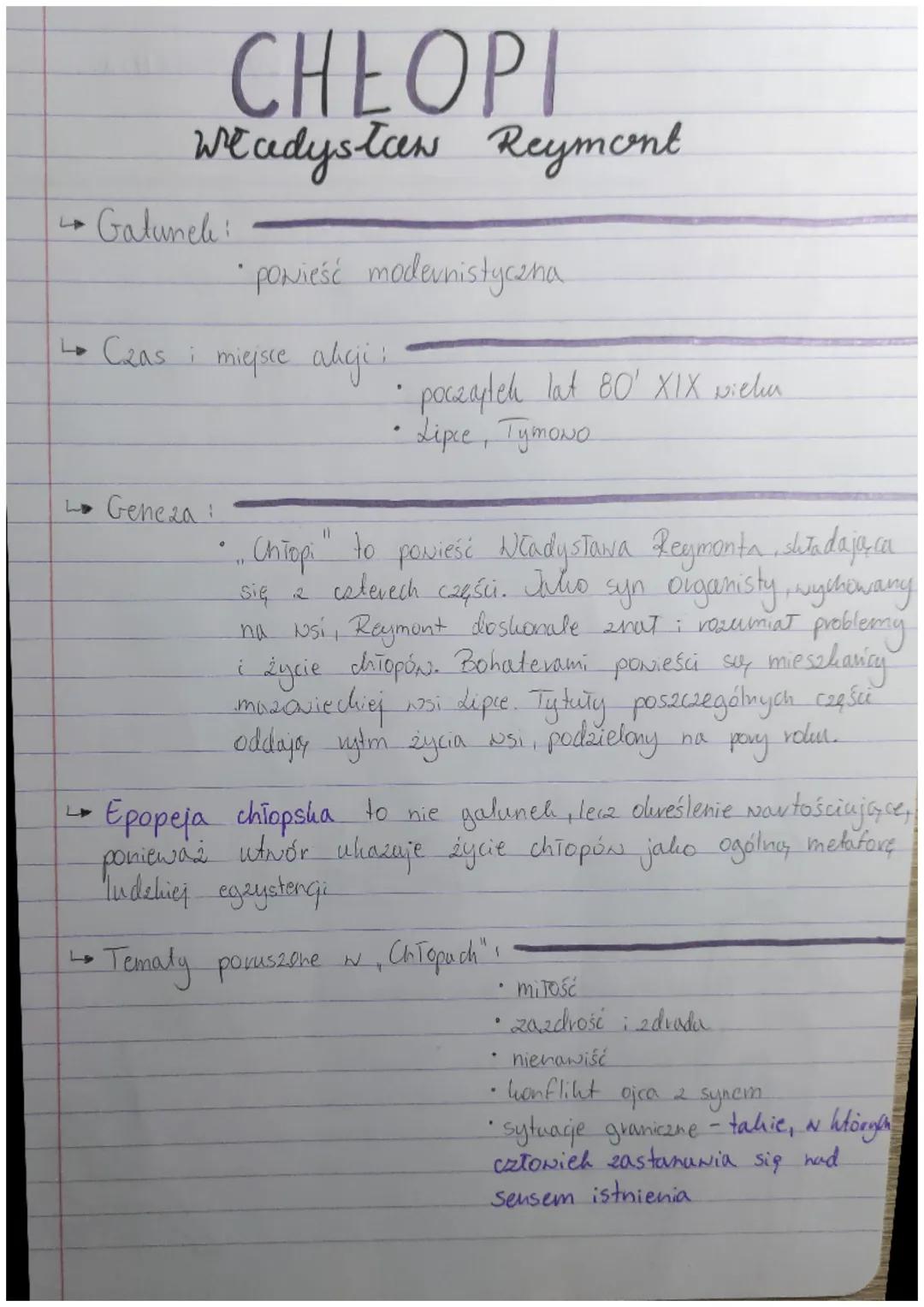 CHLOPI
Władystaw Reymont.
Gatunek:
وا
L. Czas i miejsce alcji:
• Ponieść modernistyczna
Geneza
poczapleh lat 80' XIX wieku
· Lipce, TymoNO
.