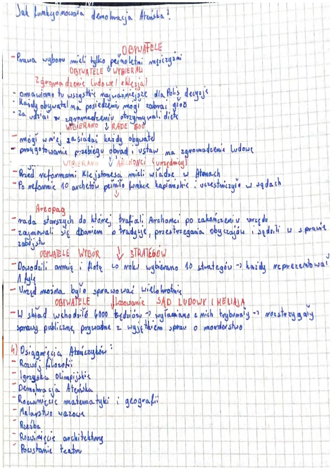Demokracja
Atenska
1) Pierwotny ustaroj Aten
N
- Początkowo w Atenach medzili przedstawiciele kilku bogatych rodów, spośród ktorych
coroczni