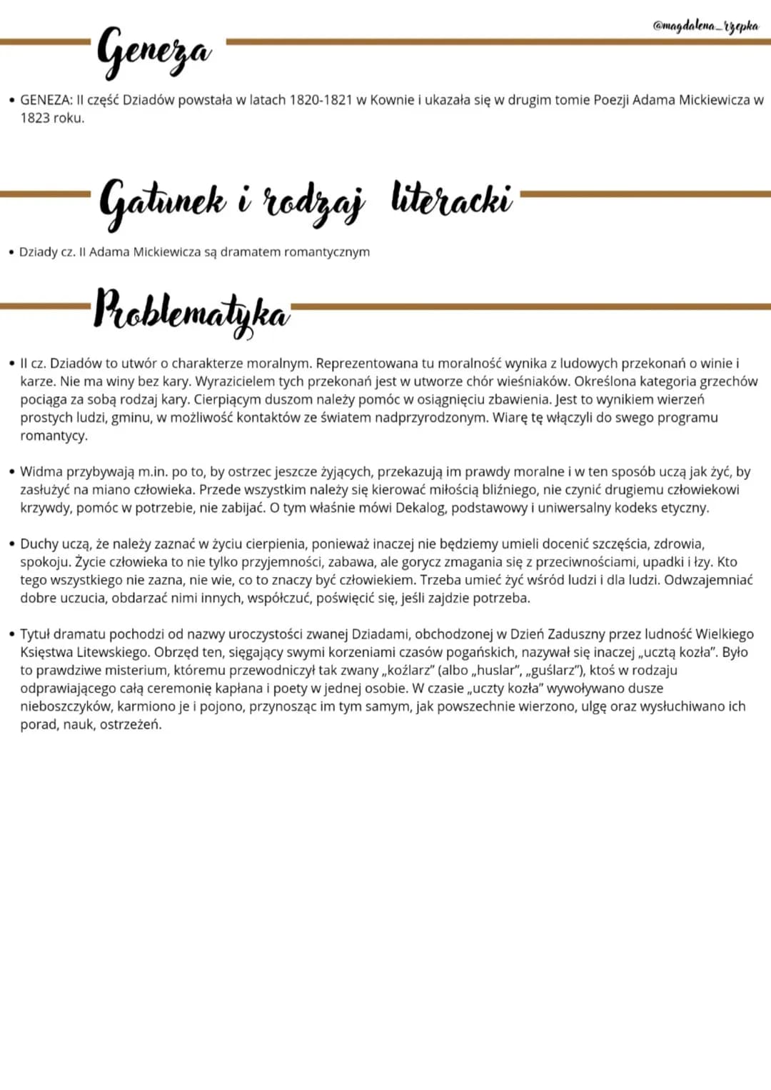 @magdalena rzepka
# Geneza
* GENEZA: II część Dziadów powstała w latach 1820-1821 w Kownie i ukazała się w drugim tomie Poezji Adama Mickiew