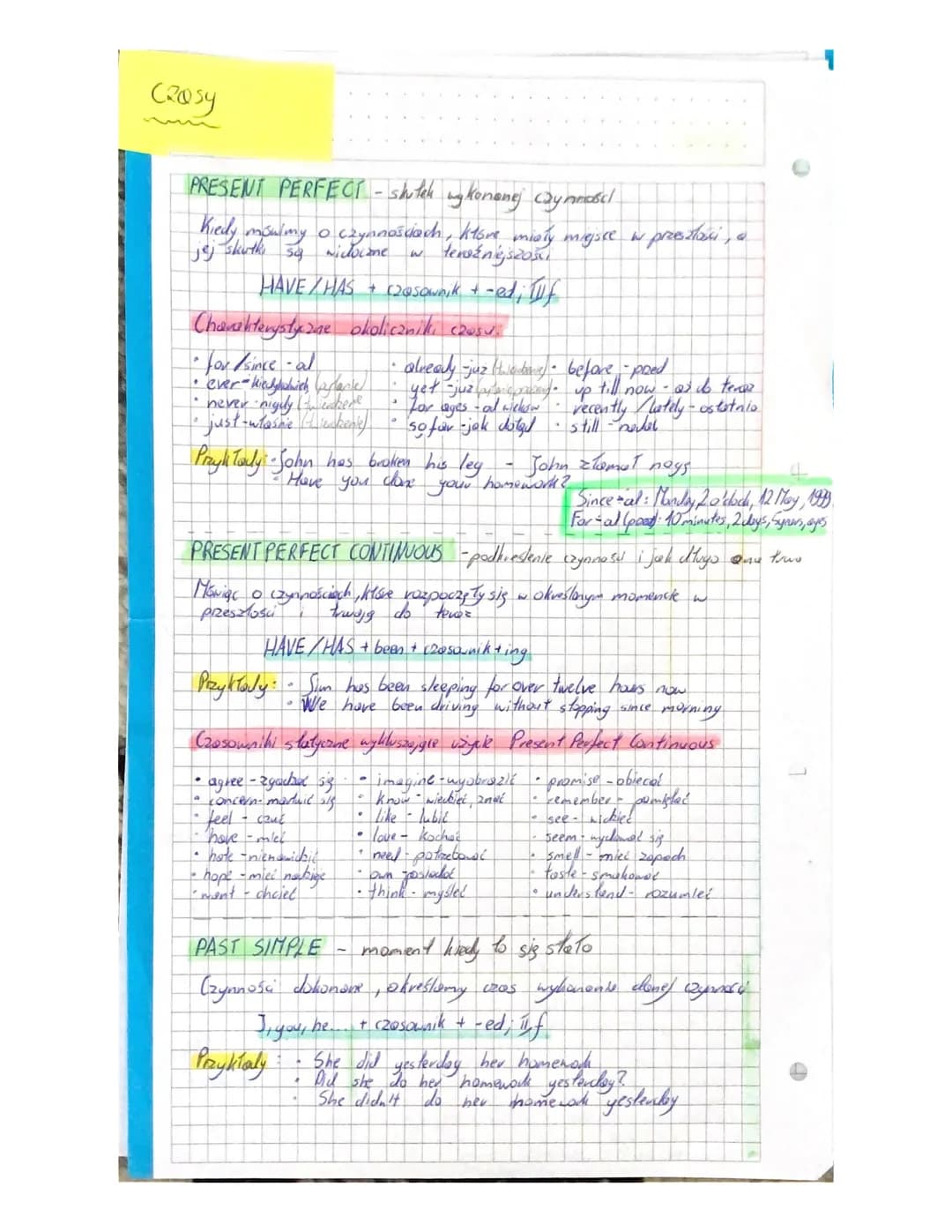 # Czasy
## PRESENT PERFECT - skutek wykonanej czynności
Kiedy mówimy o czynnościach, które miały miejsce w przeszłości, a jej skutki są wido