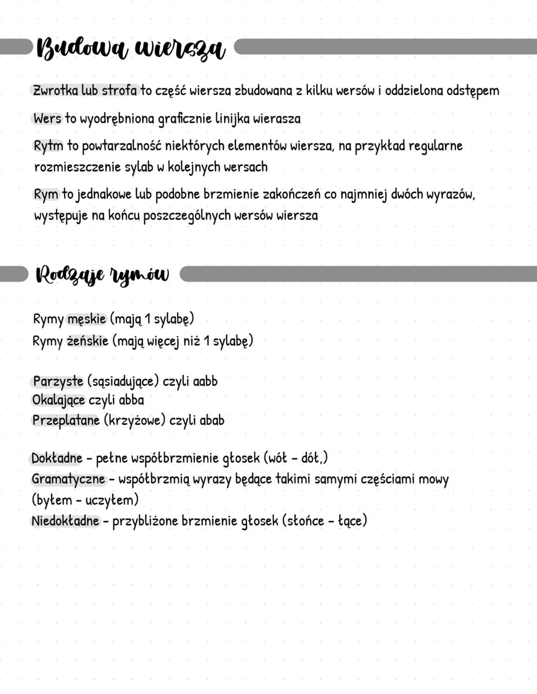# Budowa wiersza
Zwrotka lub strofa to część wiersza zbudowana z kilku wersów i oddzielona odstępem
Wers to wyodrębniona graficznie linijka