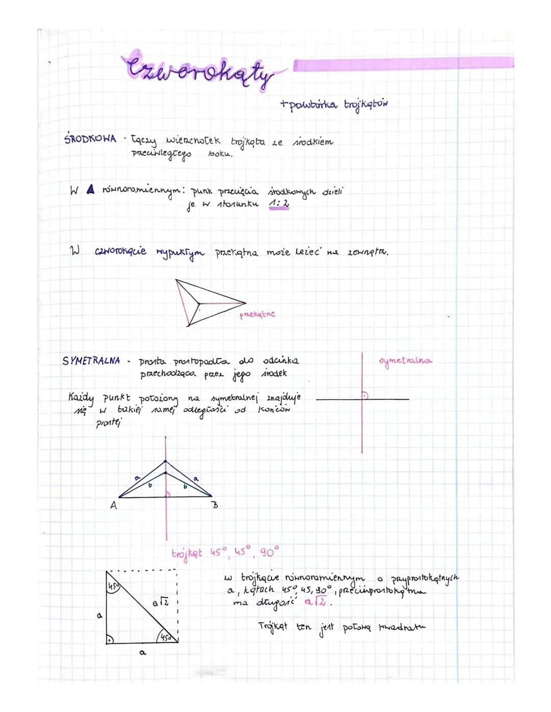 # GEOMETRIA PŁASKA - CZWOROKĄTY
* suma. kątów w czworokącie to $360^°$
## WYRÓŻNIAMY:
* TRAPEZOIDY- nie mają ani jednej pary boków równol