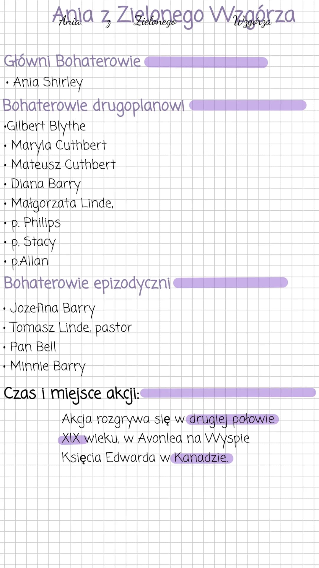 # Krótkie streszczenie
Na Zielone Wzgórze do domu Mateusza i Maryli
Cuthbert przybywa jedenastoletnia Ania Shirley.
Jest wychowanką domu dzi