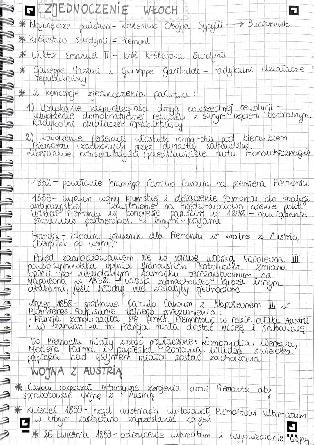 # ZJEDNOCZENIE WŁOCH
* Największe państwo - Królestwo Obojga Sycylii -> Burbonowie
* Królestwo Sardynii = Piemont
* Wiktor Emanuel II - król