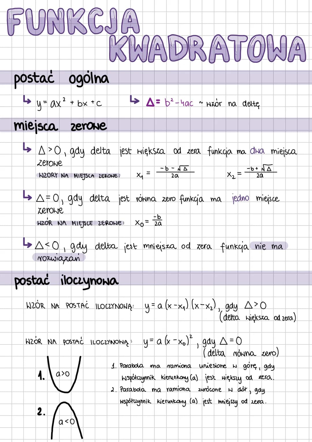 miejsce przecięcia z osią OY
$f(0) = c$
c # postać kanoniczna
WZÓR NA POSTAĆ KANONICZNĄ: $y=a(x-p)^2+q$, gdzie „p" jest współrzędną,
wierzc