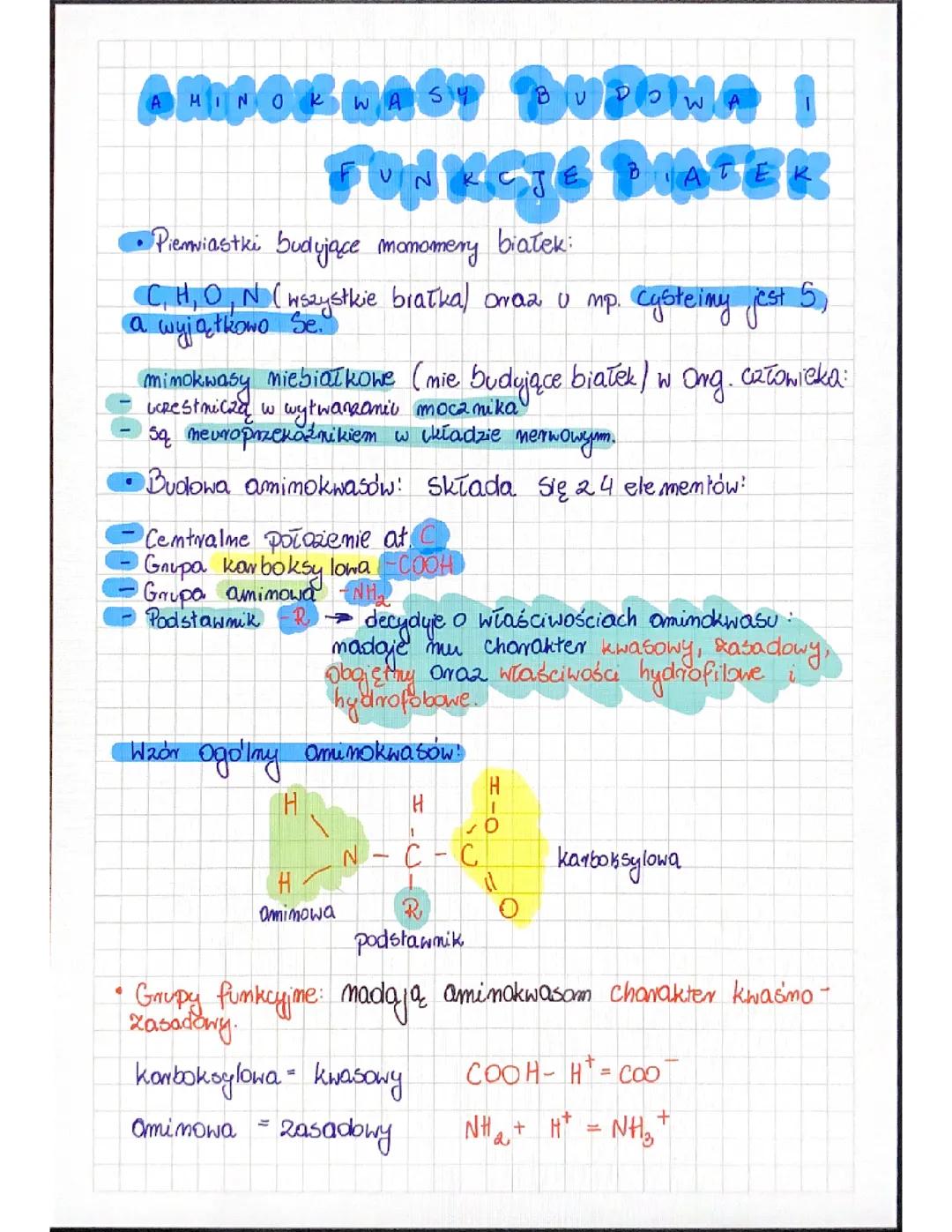 Aminokwasy budowa i funkcje Białek
