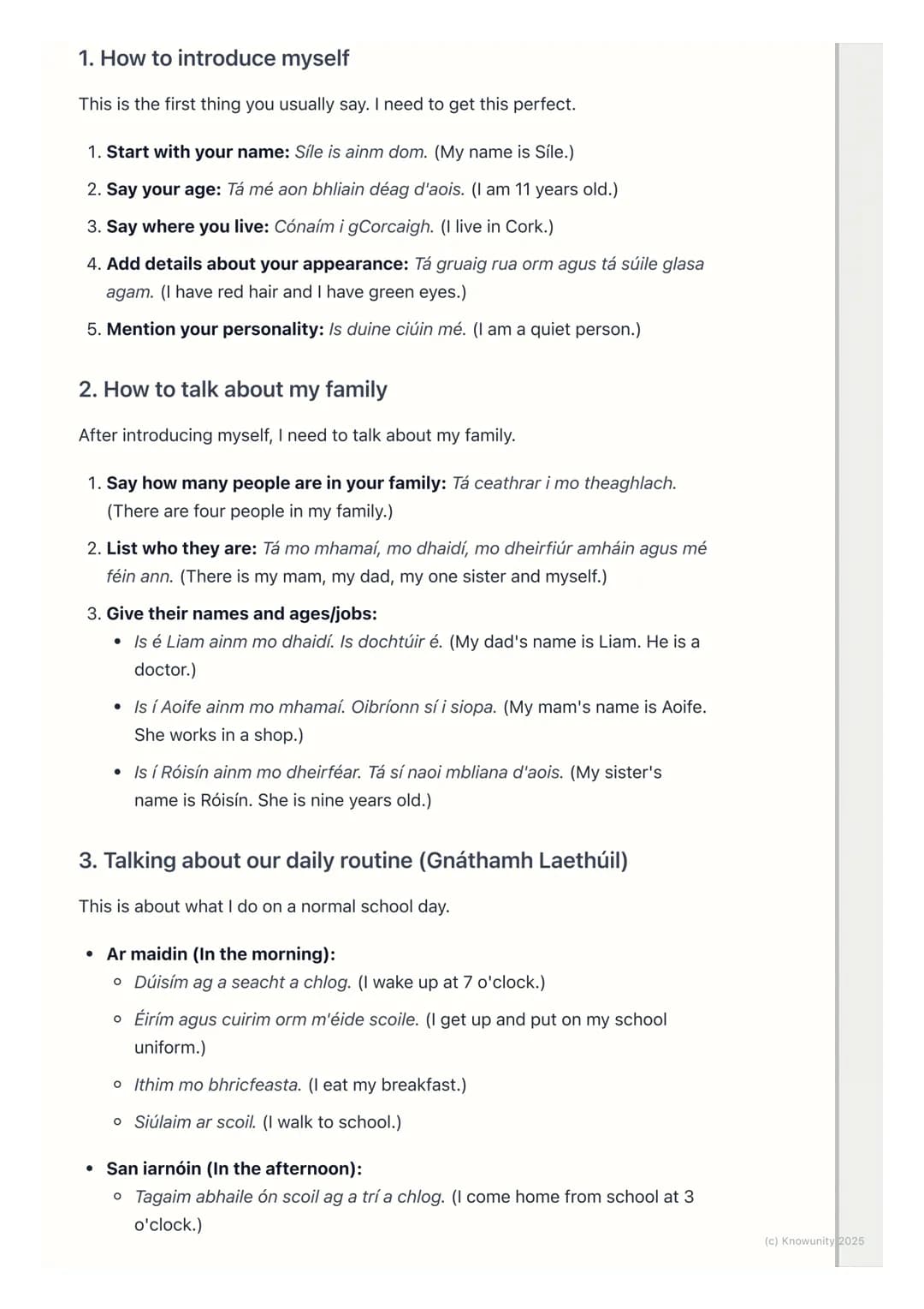 # Mé Féin agus Mo Theaghlach
(Myself and My Family)
Introduction to 'Myself and my family'
This is a really important topic for Irish. It