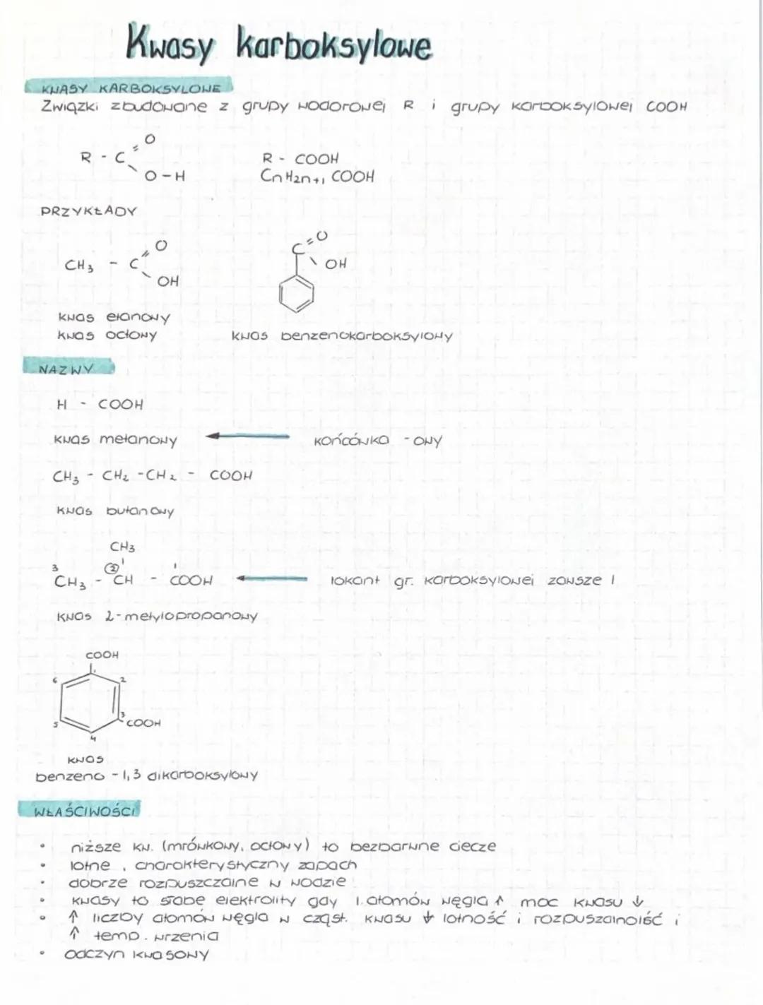 # Kwasy karboksylowe
KHASY KARBOKSYLOWE
Związki zbudowane z grupy нодогоне R i grupy karboksylowe COOH
R-C
O-H
R-COOH
CnH2n+1 COOH
PRZYK