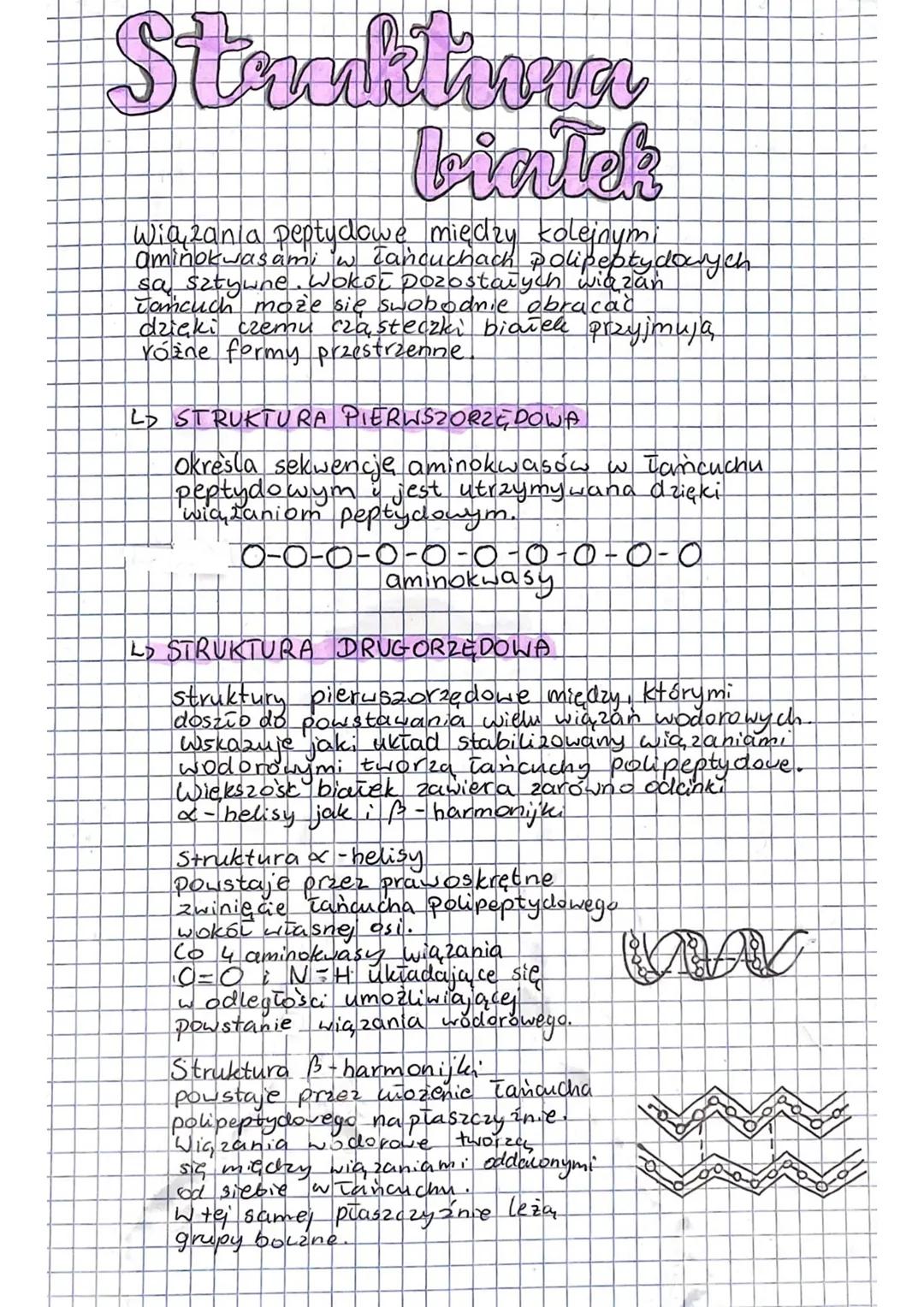 Struktua
brintek
Wiązania peptydowe między kolejnym
aminokwasami w tańcuchach polipeptydowych
sa sztywne. Wokół pozostałych wiązań
Jańcuch m