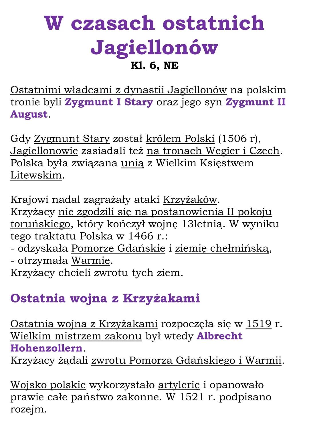W czasach ostatnich Jagiellonów (Kl. 6, NE)
