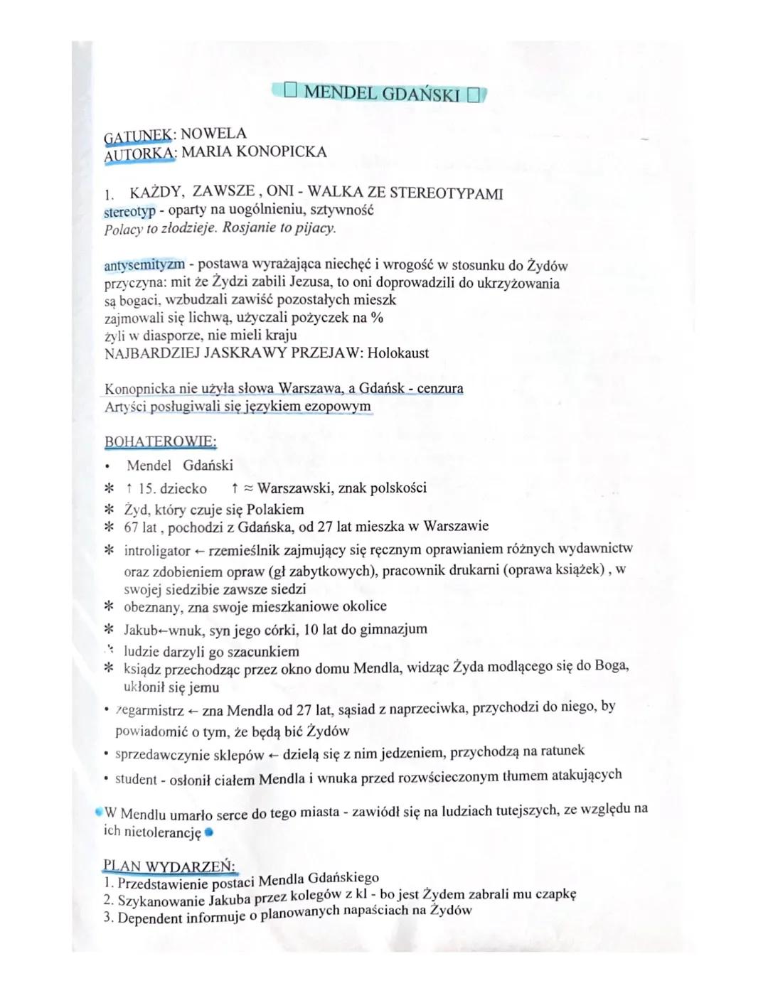 Mendel Gdański - opracowanie lektury