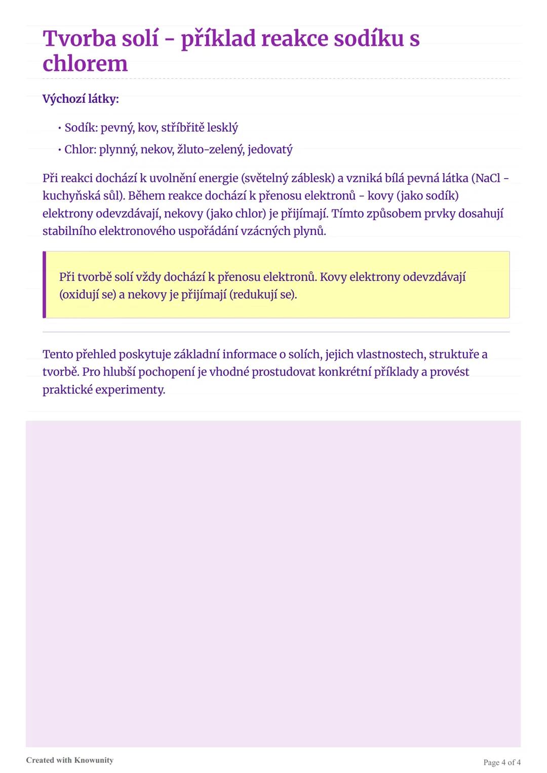 ## Soli - přehled
Komplexní přehled vlastností, struktury a tvorby solí pro studenty gymnázia.
## Co jsou soli?
Soli jsou chemické slouče