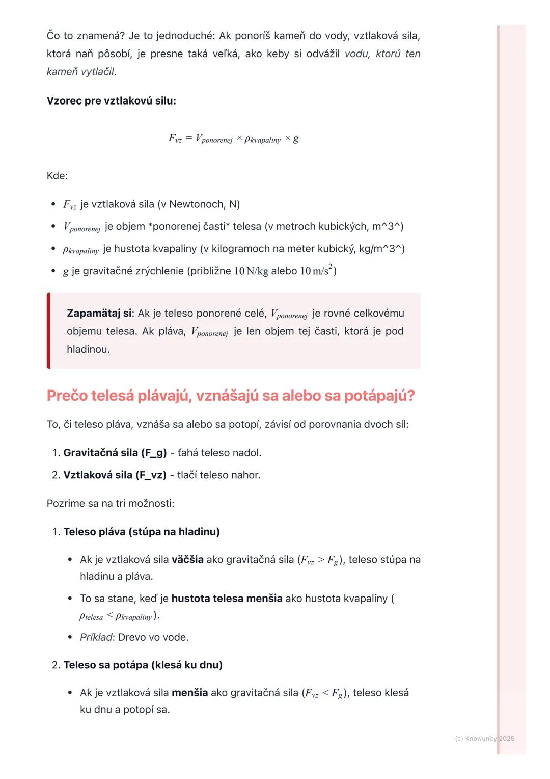 # Vztlaková sila a Archimedov
zákon
1. Prehľad a úvod
Dnes sa budeme učiť o vztlakovej sile a Archimedovom zákone. Je to dôležité,
lebo ná