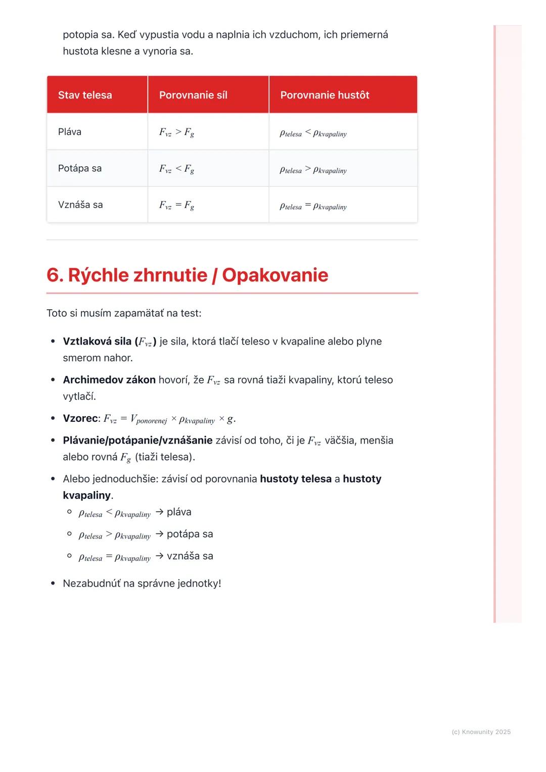 # Vztlaková sila a Archimedov
zákon
1. Prehľad a úvod
Dnes sa budeme učiť o vztlakovej sile a Archimedovom zákone. Je to dôležité,
lebo ná