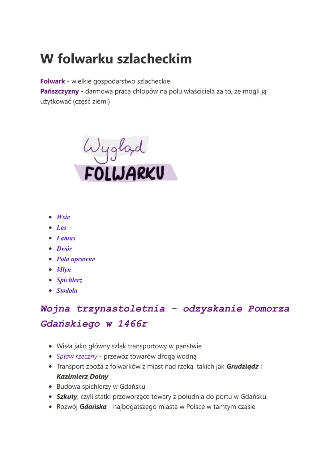 W folwarku szlacheckim
Folwark - wielkie gospodarstwo szlacheckie
Pańszczyzny - darmowa praca chłopów na polu właściciela za to, że mogli ją