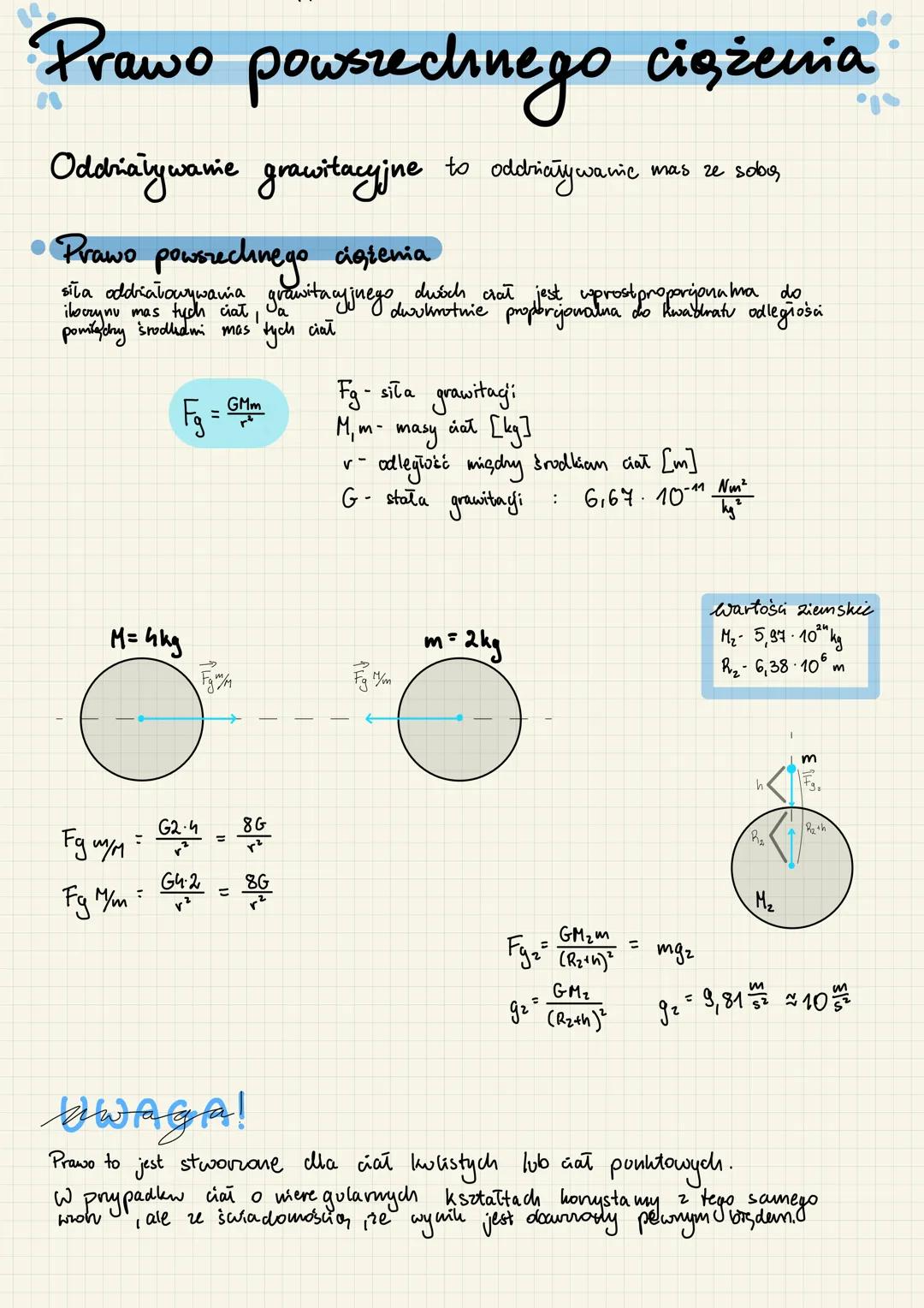 Prawo powszechnego ciążenia
Oddziaływanie grawitacyjne to oddziaływanie
• Prawo powszechnego cistenia
siła oddriałowywana grawitacyjnego dwo