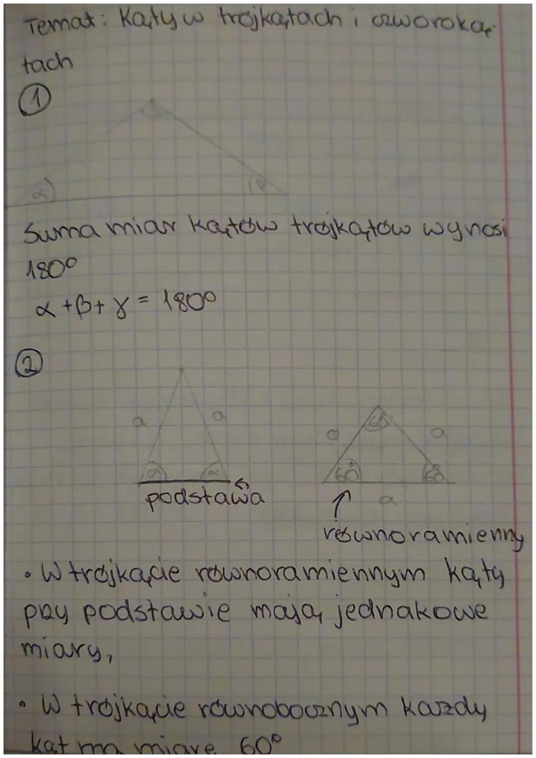 Temat: Katy w trojka,tach i czworoką
tach
Suma miar katów trojkątów wynosi
1800
x+B+8 = 1800
O
podstawa
↑
B
0
równoramienny
W trojkącie rown