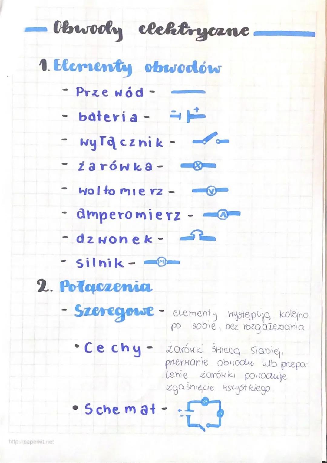 Obwody elektryczne
1. Elementy obwodów
- Prze wód -
bateria -
wy Tącznik -
- żarówka-
http://paperkit.net
wolto mie rz -
- amperomierz -
- d