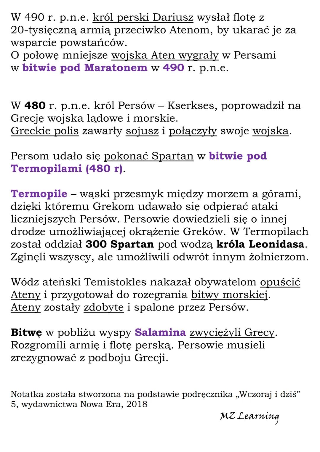 # Sparta i wojny z
Persami
Κ1 5, ΝΕ
490 rok p.n.e. bitwa pod Maratonem
480 rok p.n.e. - bitwy pod Termopilami i pod Salaminą
Sparta - gr