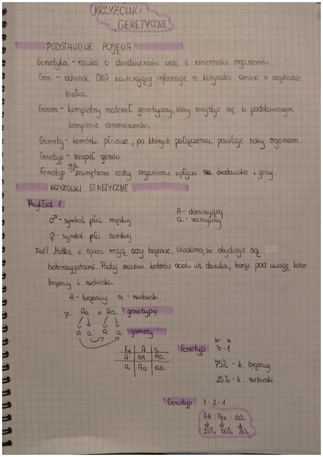 KRZYZOWKI
PODSTAWOWE POJĘCIA
Genetyka - nauka o dziedziczności cech i zmienności organizmów
Gen - odunck ONA zawierający informace o kolejno