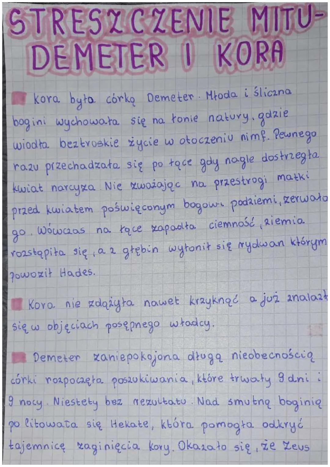 Streszczenie mitu Demeter i kora